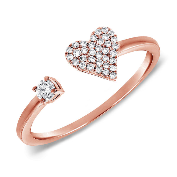 14K Rose Gold Diamond Open Heart Cuff Ring-Rings-Maurice's Jewelers-ROSE GOLD-