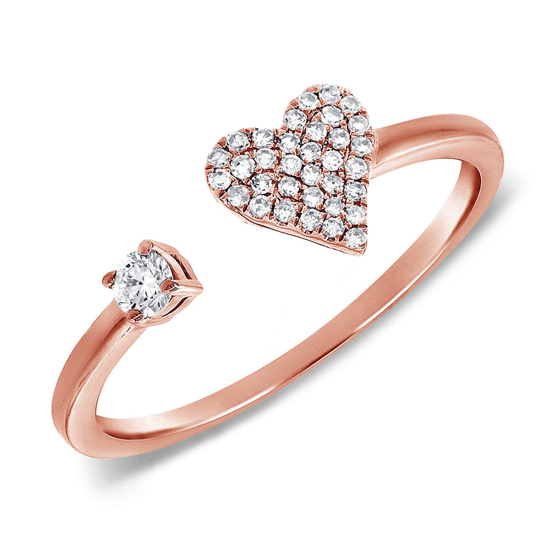 14K Rose Gold Diamond Open Heart Cuff Ring