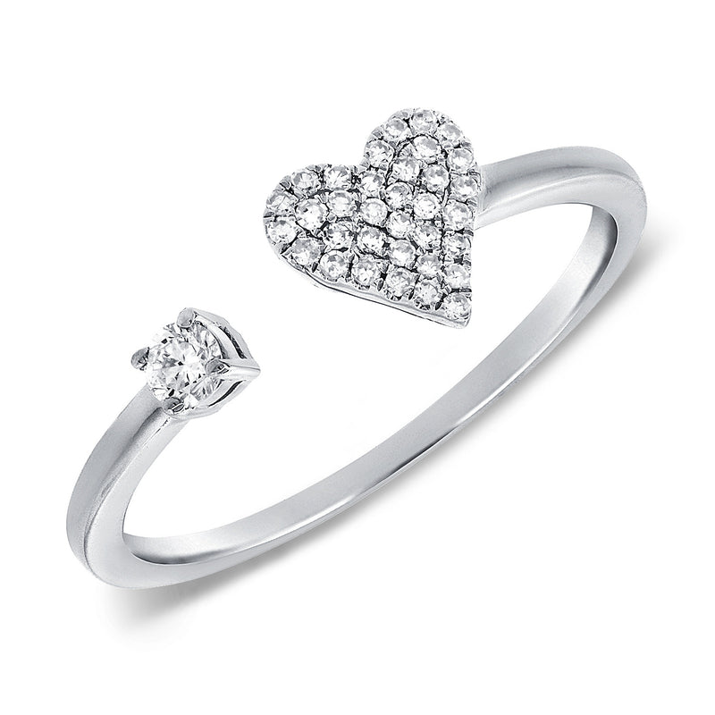 14K White Gold Diamond Open Heart Cuff Ring