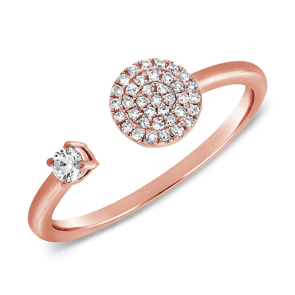 14K Rose Gold Diamond Open Cuff Disc Ring