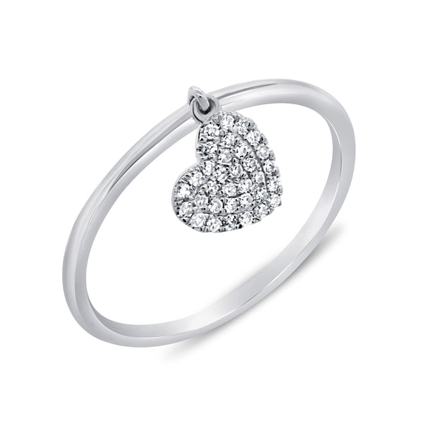 14K White Gold Diamond Pave Dangle Heart Ring-Rings-Maurice's Jewelers-White Gold-
