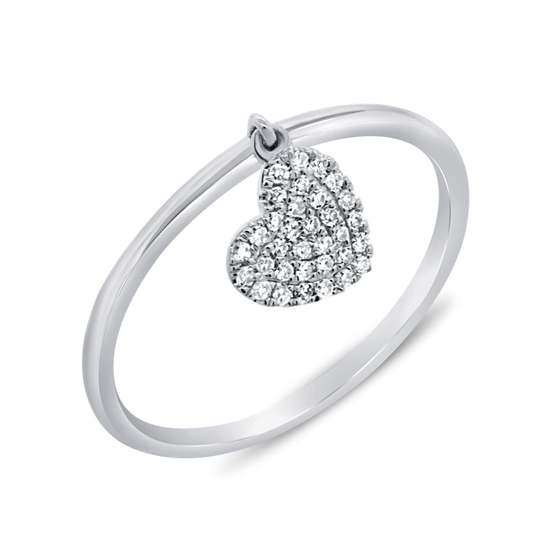 14K White Gold Diamond Pave Dangle Heart Ring