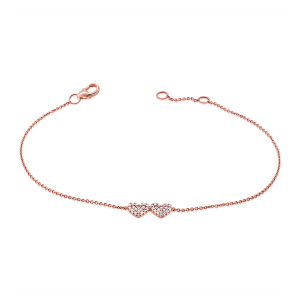 14K Yellow Gold Diamond Double Heart Bracelet-Bracelets-aaron jewelry-ROSE GOLD-