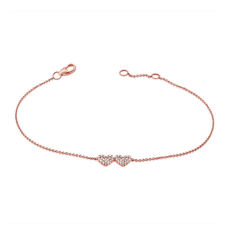 14K Yellow Gold Diamond Double Heart Bracelet-Bracelets-aaron jewelry-ROSE GOLD-