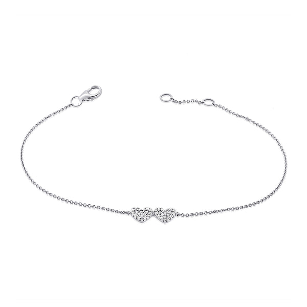 14K White & Yellow Gold Diamond Double Heart Bracelet