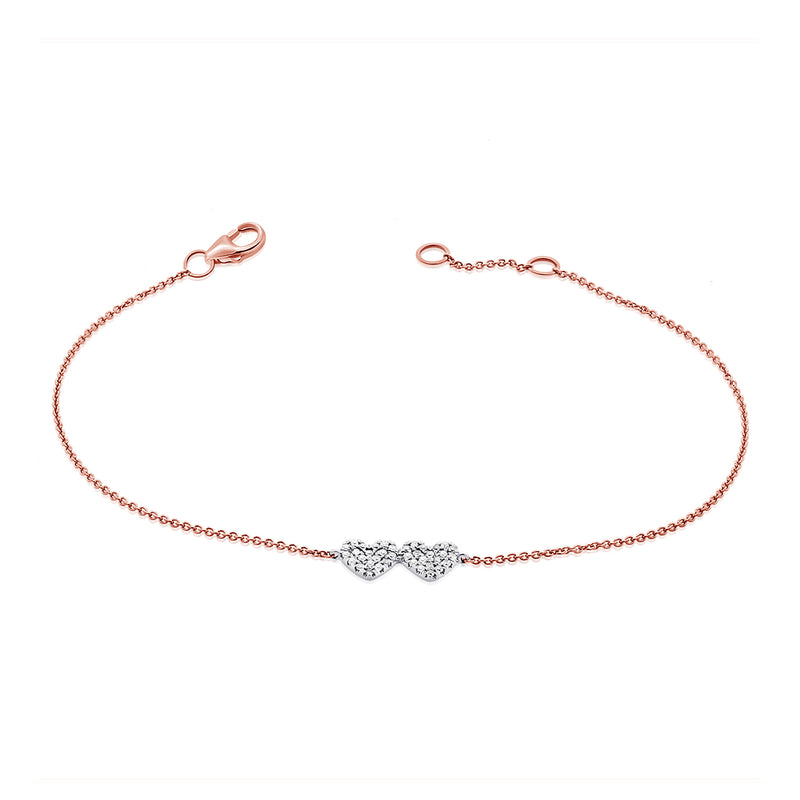 14K Yellow Gold Diamond Double Heart Bracelet-Bracelets-aaron jewelry-ROSE&WHITE-