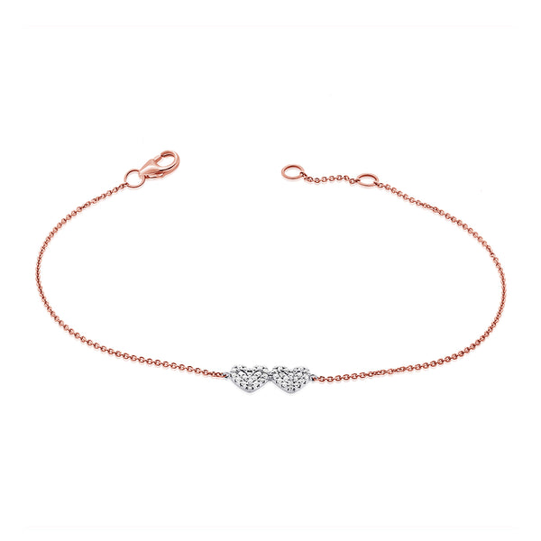 14K White & Rose Gold Diamond Double Heart Bracelet