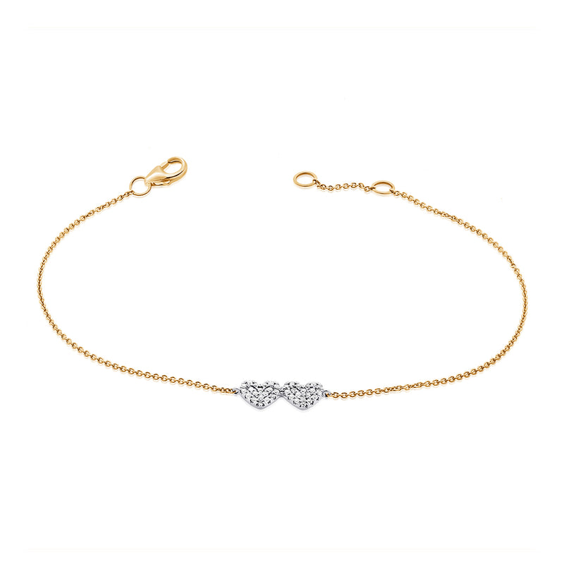 14K White & Rose Gold Diamond Double Heart Bracelet