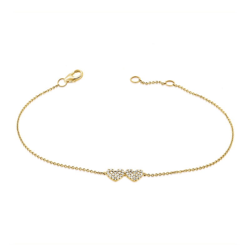 14K Rose Gold Diamond Double Heart Bracelet-Bracelets-Maurice's Jewelers-YELLOW GOLD-
