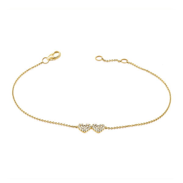 14K Yellow Gold Diamond Double Heart Bracelet-Bracelets-aaron jewelry-YELLOW GOLD-