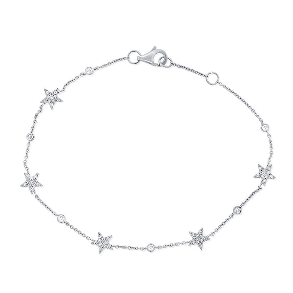 14K White Gold Star Diamond By The Yard Bracelet