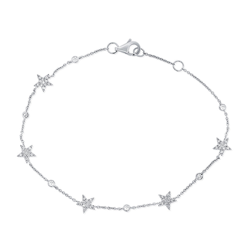 14K White Gold Star Diamond By The Yard Bracelet-Bracelets-aaron jewelry-WHITE GOLD-
