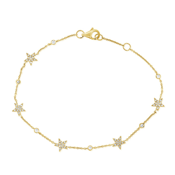 14K Yellow Gold Star Diamond By The Yard Bracelet-Bracelets-aaron jewelry-YELLOW GOLD-