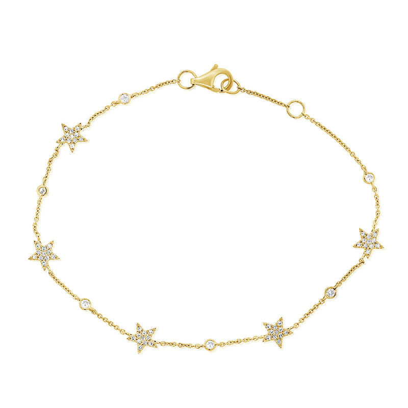 14K White Gold Star Diamond By The Yard Bracelet-Bracelets-aaron jewelry-YELLOW GOLD-