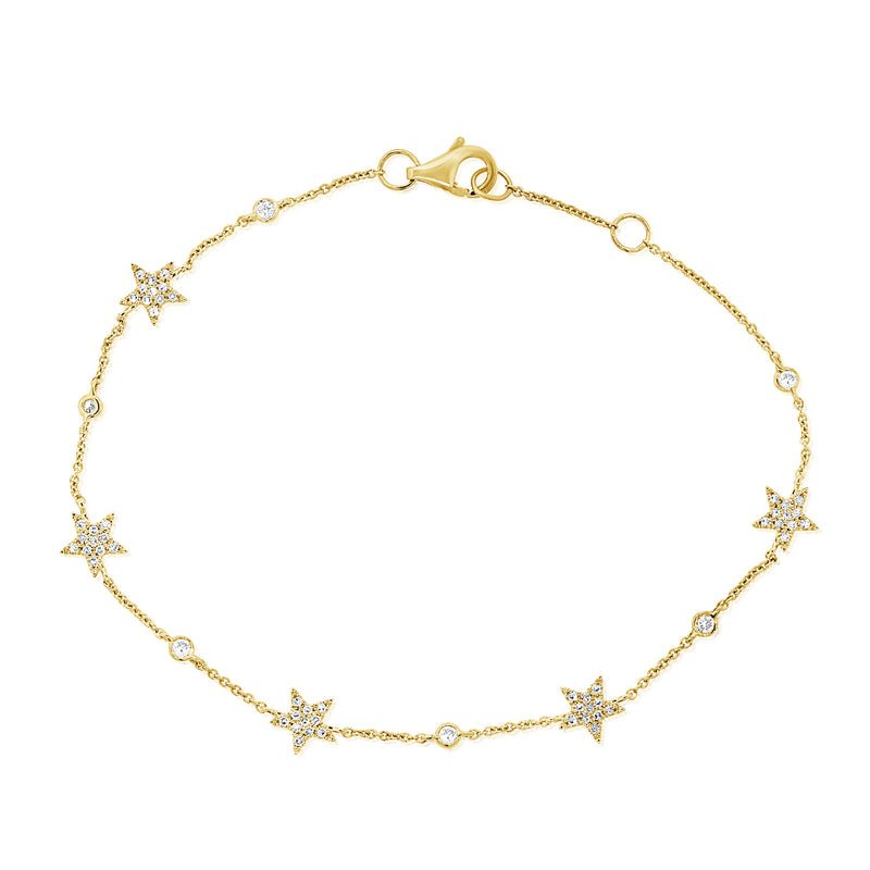 14K White Gold Star Diamond By The Yard Bracelet