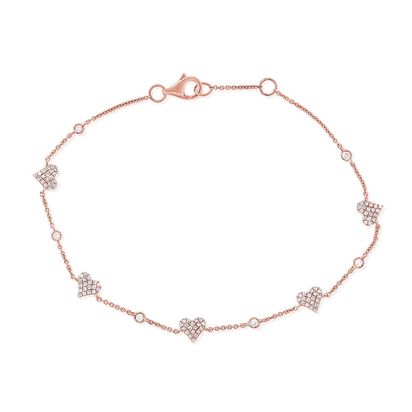 14K Rose Gold Diamond Pave Heart Bezel Bracelet-Bracelets-Maurice's Jewelers-Rose Gold-