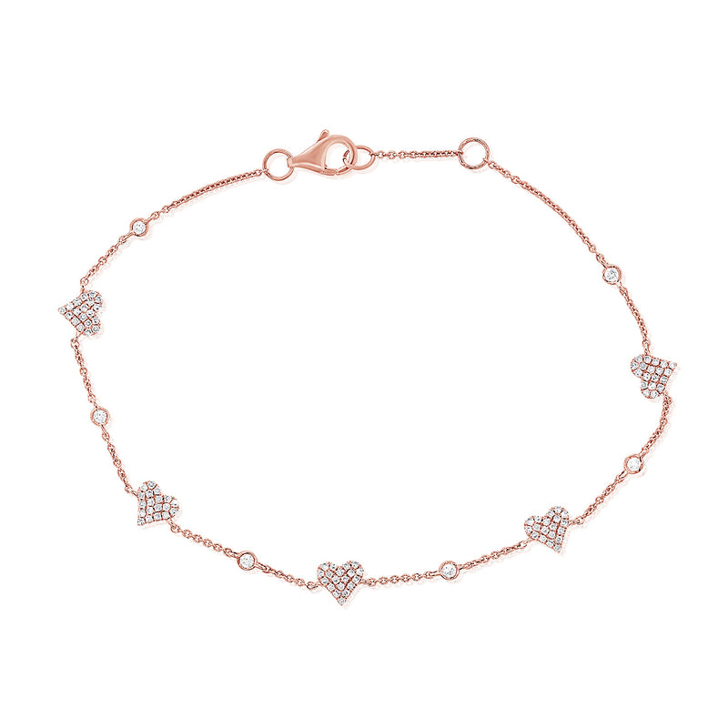 14K Rose Gold Diamond Pave Heart Bezel Bracelet-Bracelets-Maurice's Jewelers-Rose Gold-