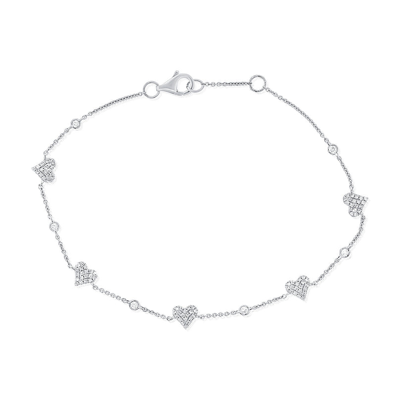 14K Rose Gold Diamond Pave Heart Bezel Bracelet-Bracelets-Maurice's Jewelers-White Gold-