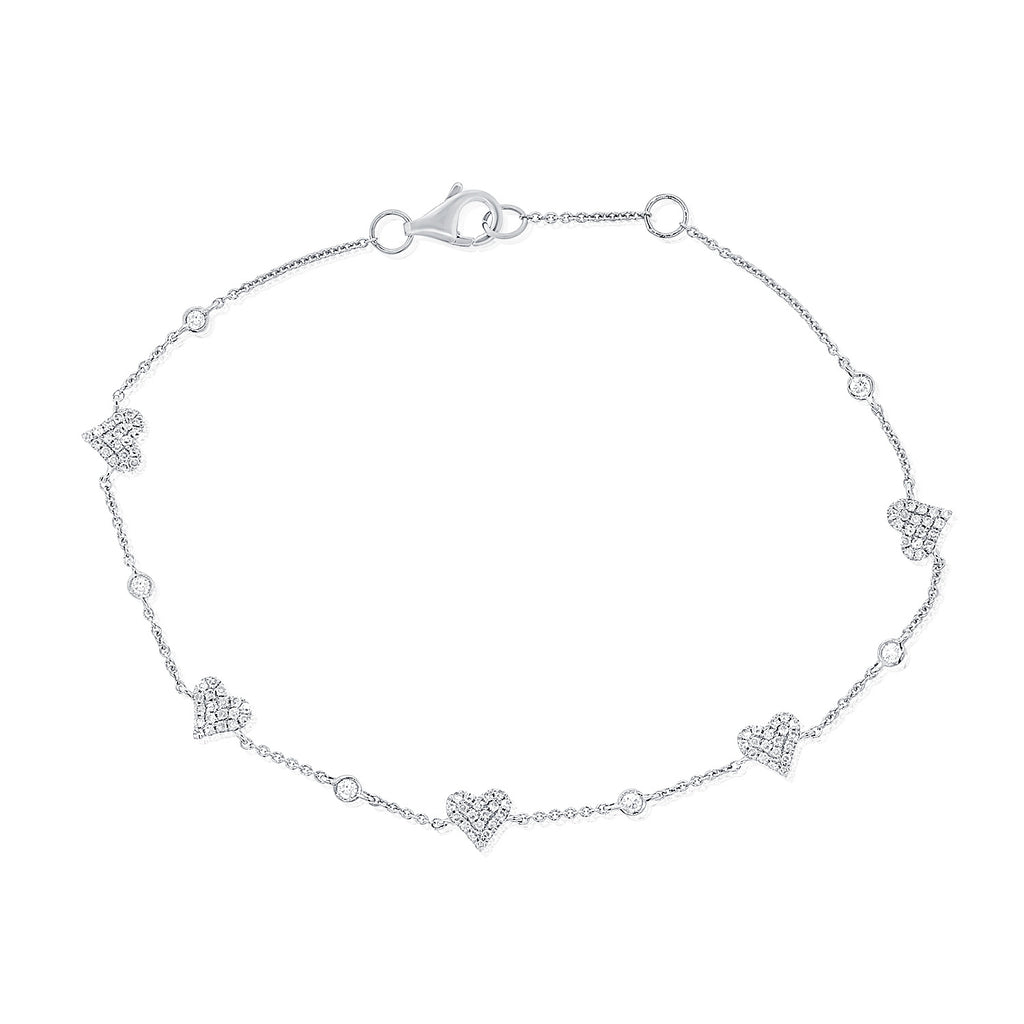 14K White Gold Diamond Pave Heart & Bezel Diamond Bracelet-Bracelets-Maurice's Jewelers-White Gold-