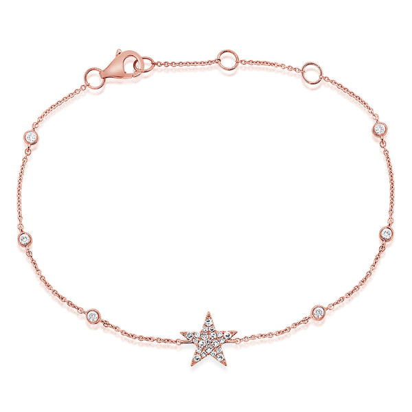 14K Rose Gold Diamond Star Bezel Station Bracelet