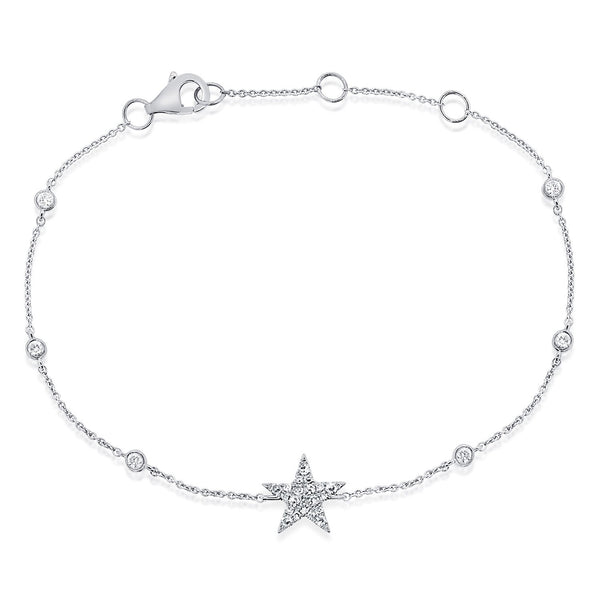 14K White Gold Diamond Star Bezel Station Bracelet