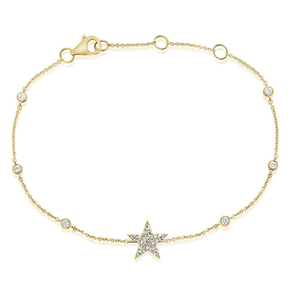14K Yellow Gold Diamond Star Bezel Station Bracelet