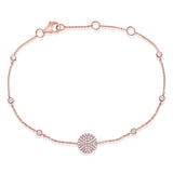 14K Rose Gold Diamond Pave Disc & Bezel Station Bracelet-Bracelets-Maurice's Jewelers-ROSE GOLD-
