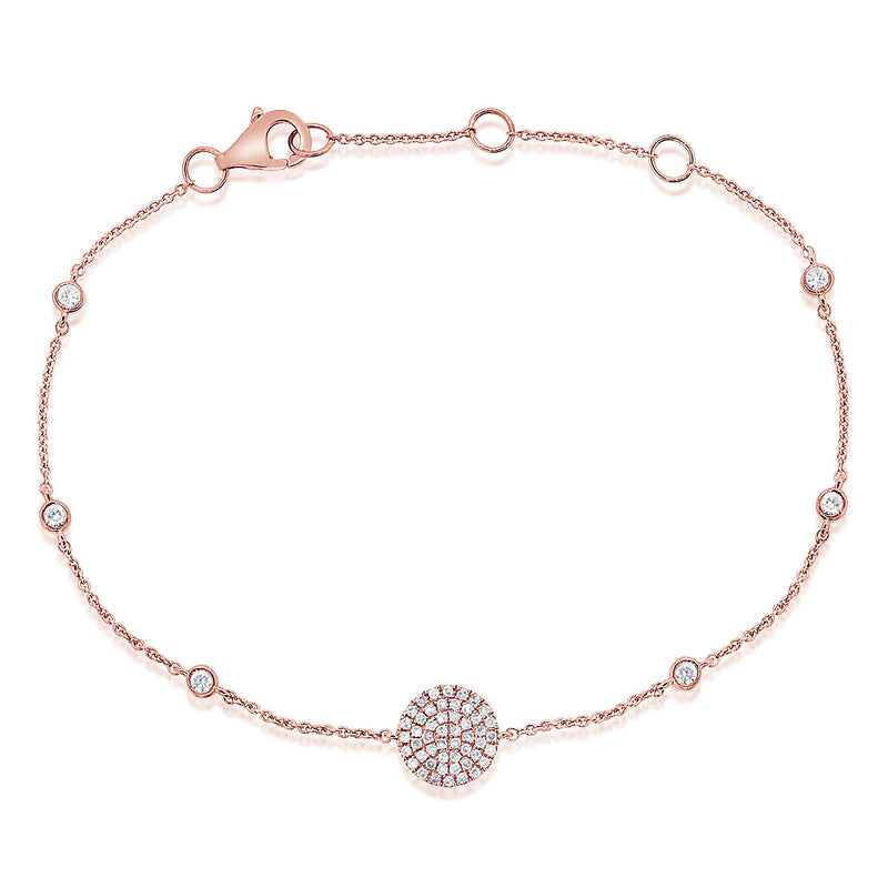 14K Rose Gold Diamond Pave Disc & Bezel Station Bracelet-Bracelets-Maurice's Jewelers-ROSE GOLD-
