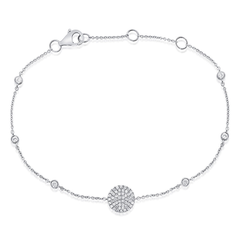 14K Rose Gold Diamond Pave Disc & Bezel Station Bracelet-Bracelets-Maurice's Jewelers-WHITE GOLD-
