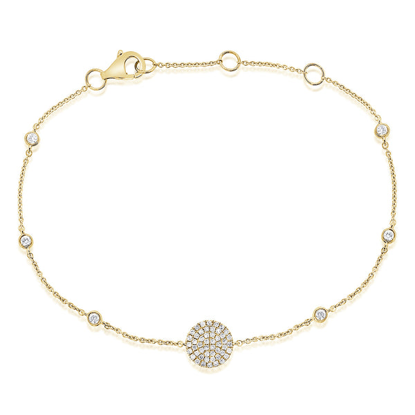 14K Yellow Gold Diamond Pave Disc & Bezel Station Bracelet-Bracelets-aaron jewelry-YELLOW GOLD-