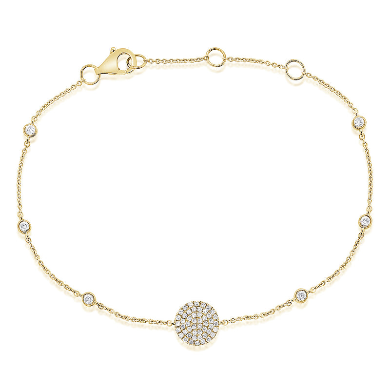 14K Rose Gold Diamond Pave Disc & Bezel Station Bracelet-Bracelets-Maurice's Jewelers-YELLOW GOLD-