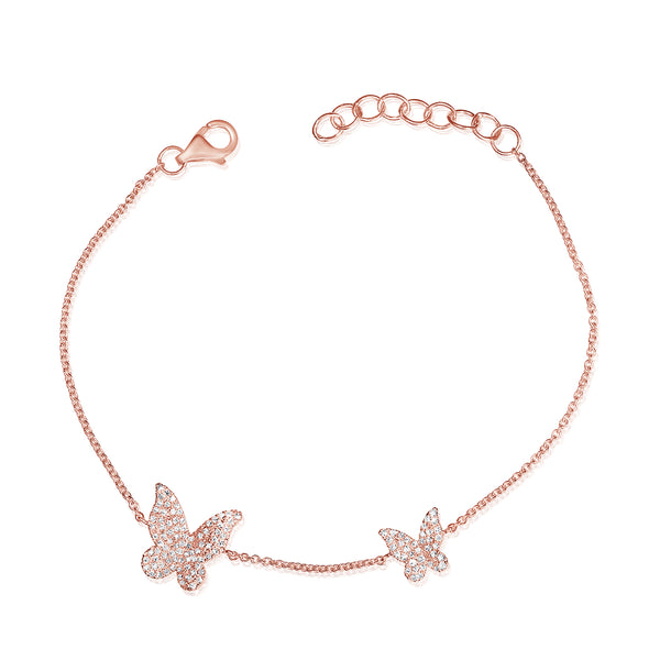 14K Rose Gold Diamond Pave Double Butterfly Bracelet-Bracelets-Maurice's Jewelers-Rose Gold-