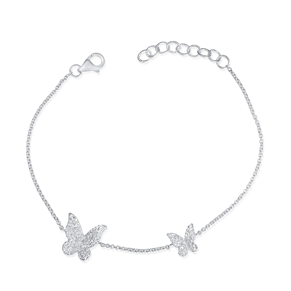 14K White Gold Diamond Pave Double Butterfly Bracelet-Bracelets-Maurice's Jewelers-White Gold-