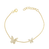 14K Yellow Gold Diamond Pave Double Butterfly Bracelet
