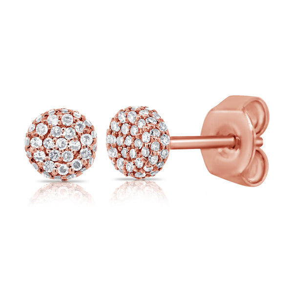 14K Rose Gold Diamond Raised Disc Extra-Small Earrings