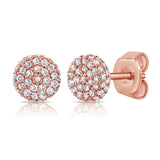14K Rose Gold Diamond Raised Disc Small Stud Earrings