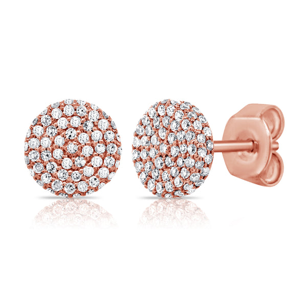 14K Rose Gold Diamond Raised Disc Medium Earrings