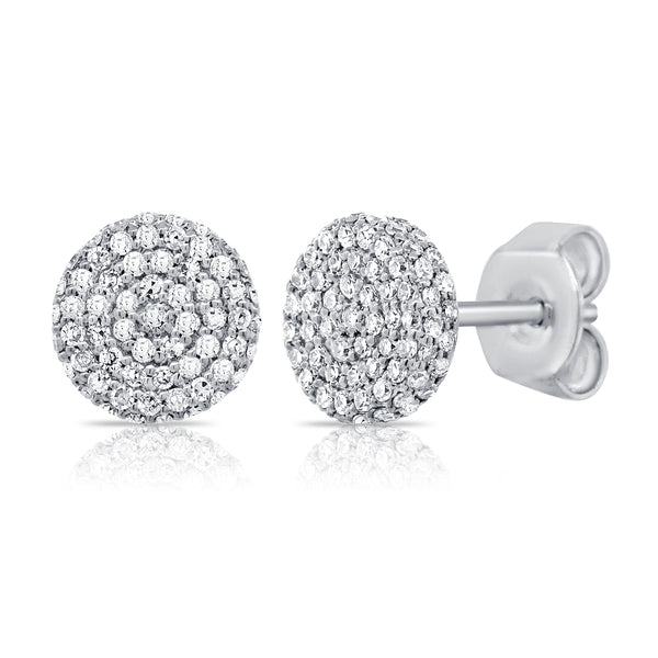 14K White Gold Diamond Raised Disc Medium Earrings