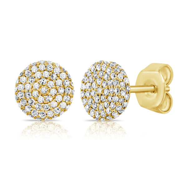 14K White Gold Diamond Raised Disc Medium Earrings-EARRINGS-aaron jewelry-YELLOW GOLD-