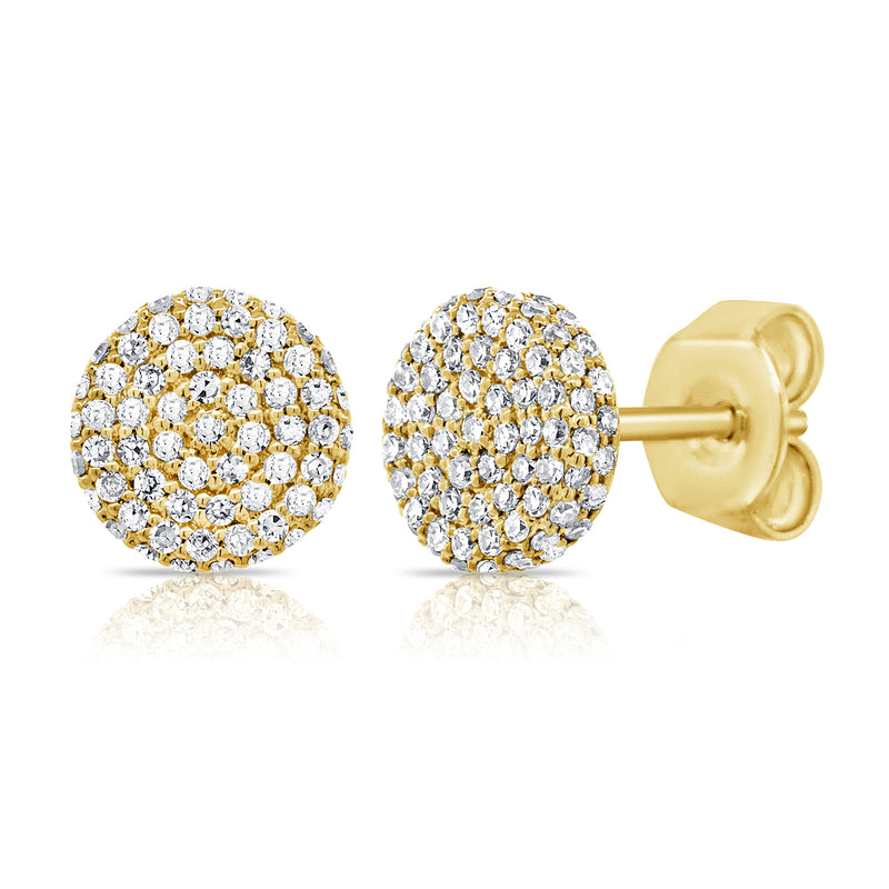 14K Yellow Gold Diamond Raised Disc Medium Earrings