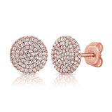 14K Rose Gold Diamond Raised Disc Large Earrings