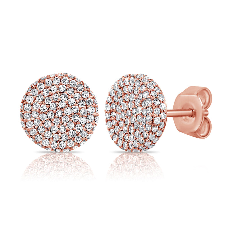 14K Rose Gold Diamond Raised Disc Large Earrings