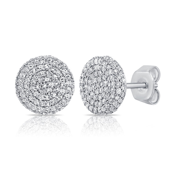 14K White Gold Diamond Raised Disc Large Earrings-EARRINGS-Maurice's Jewelers-WHITE GOLD-