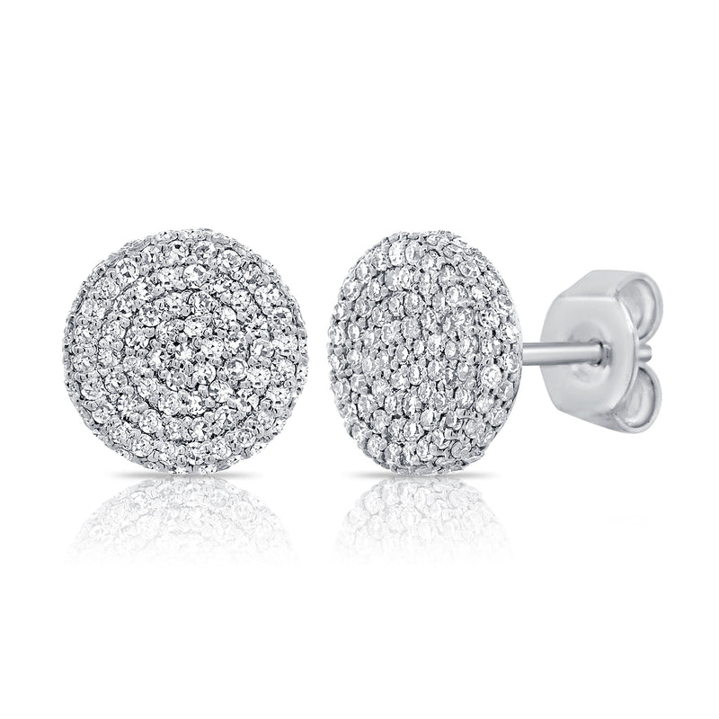 14K White Gold Diamond Raised Disc Large Earrings-EARRINGS-Maurice's Jewelers-WHITE GOLD-