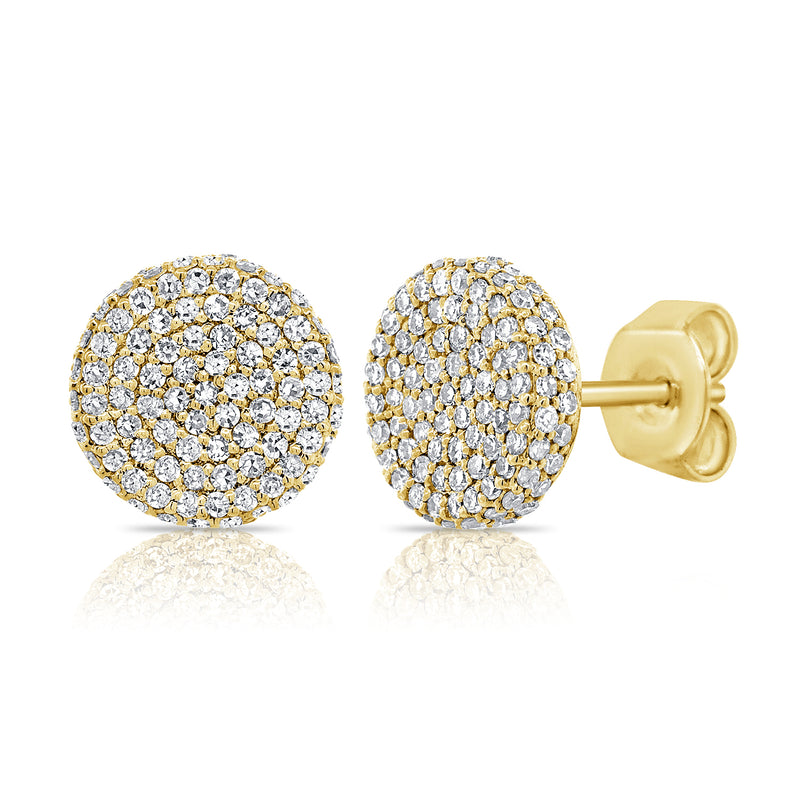 14K Yellow Gold Diamond Raised Disc Large Earrings