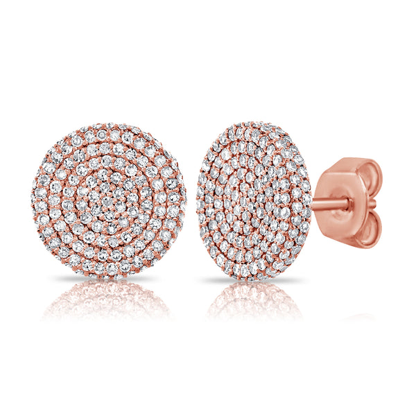 14K Rose Gold Diamond Raised Disc X-Large Earrings
