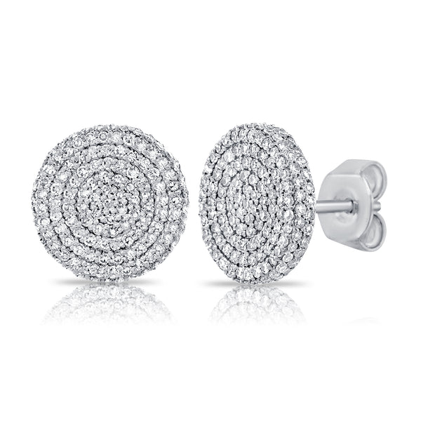 14K White Gold Diamond Raised Disc X-Large Earrings