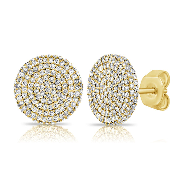 14K Yellow Gold Diamond Raised Disc X-Large Earrings