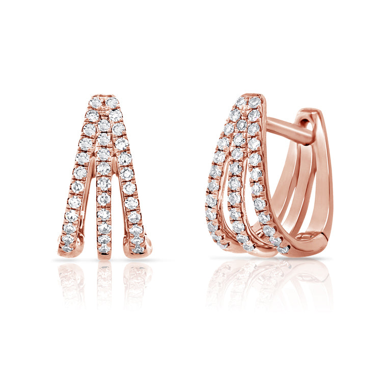 14K Rose Gold Diamond Triple Huggie Earrings