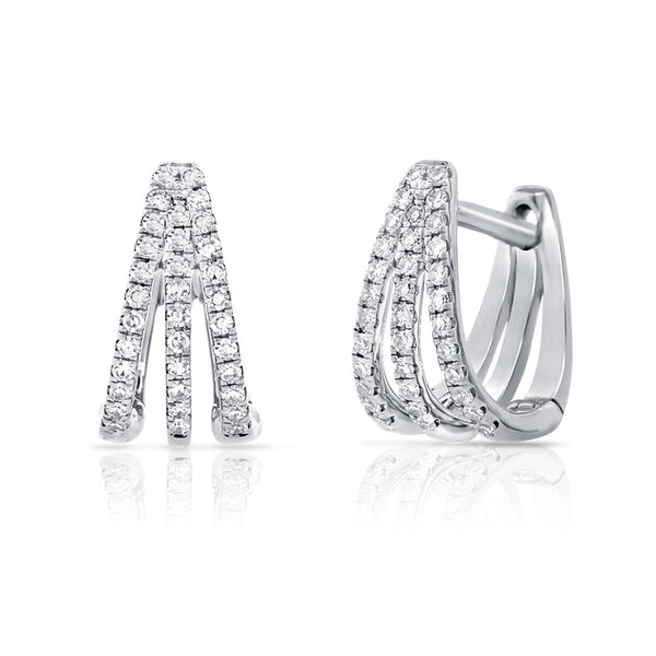 14K White Gold Diamond Triple Huggie Earrings-EARRINGS-aaron jewelry-WHITE GOLD-